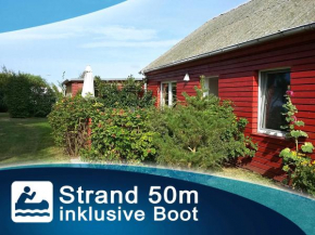 Rotes Strandhaus mit Boot am Salzhaff, 50m zum Strand